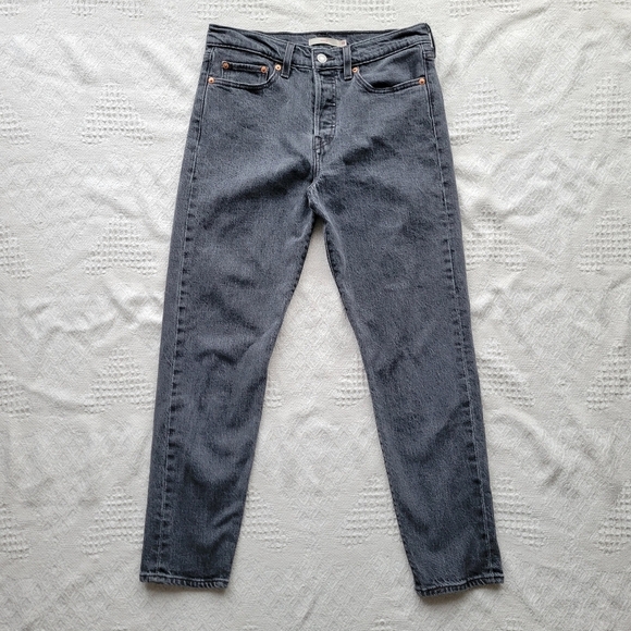 Levi's Wedgie Knee High Waisted Cotton Denim Jeans- Washed Black - Picture 1 of 9